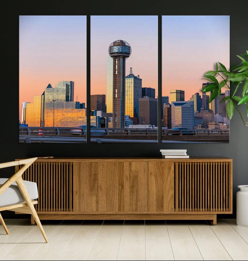 Downtown Dallas Cityscape Wall Art Skyline Canvas Print Living Room Office Decor