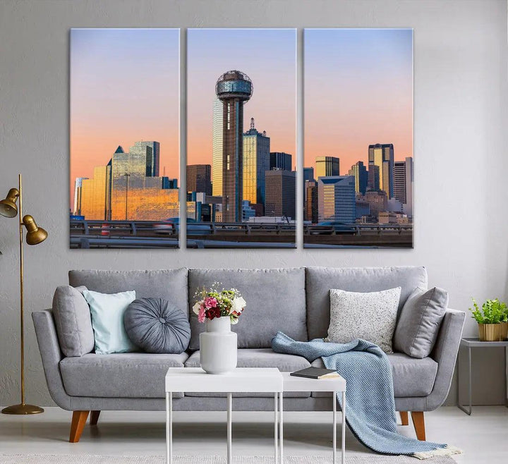 Downtown Dallas Cityscape Wall Art Skyline Canvas Print Living Room Office Decor