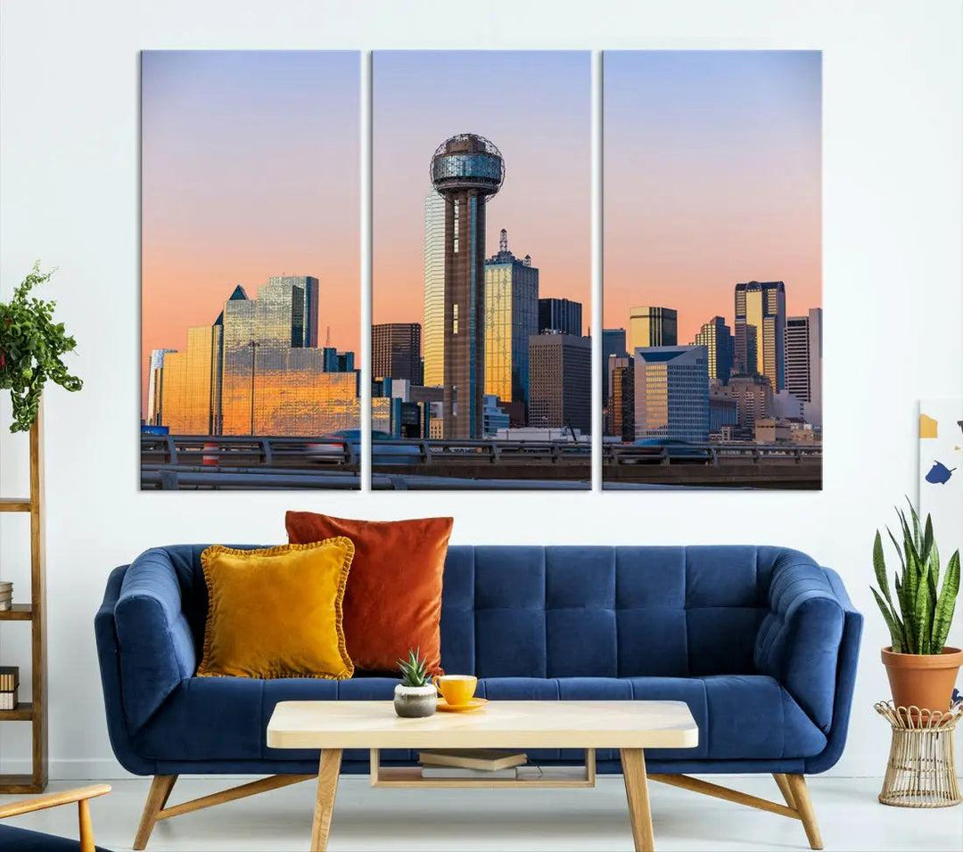 Downtown Dallas Cityscape Wall Art Skyline Canvas Print Living Room Office Decor