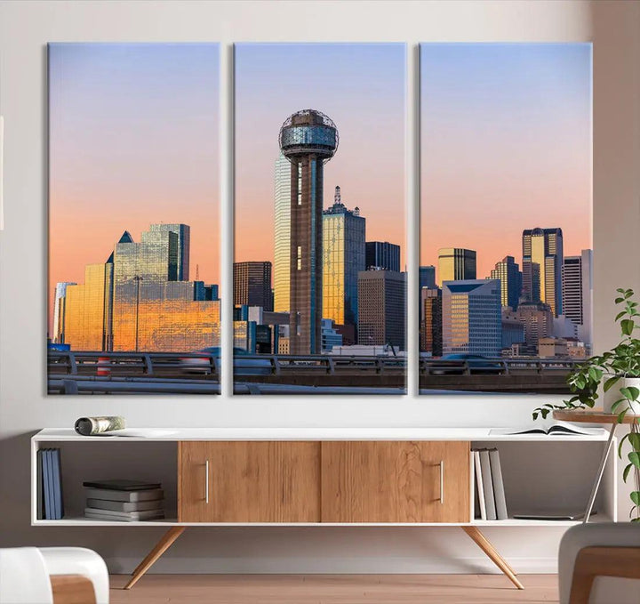 Downtown Dallas Cityscape Wall Art Skyline Canvas Print Living Room Office Decor