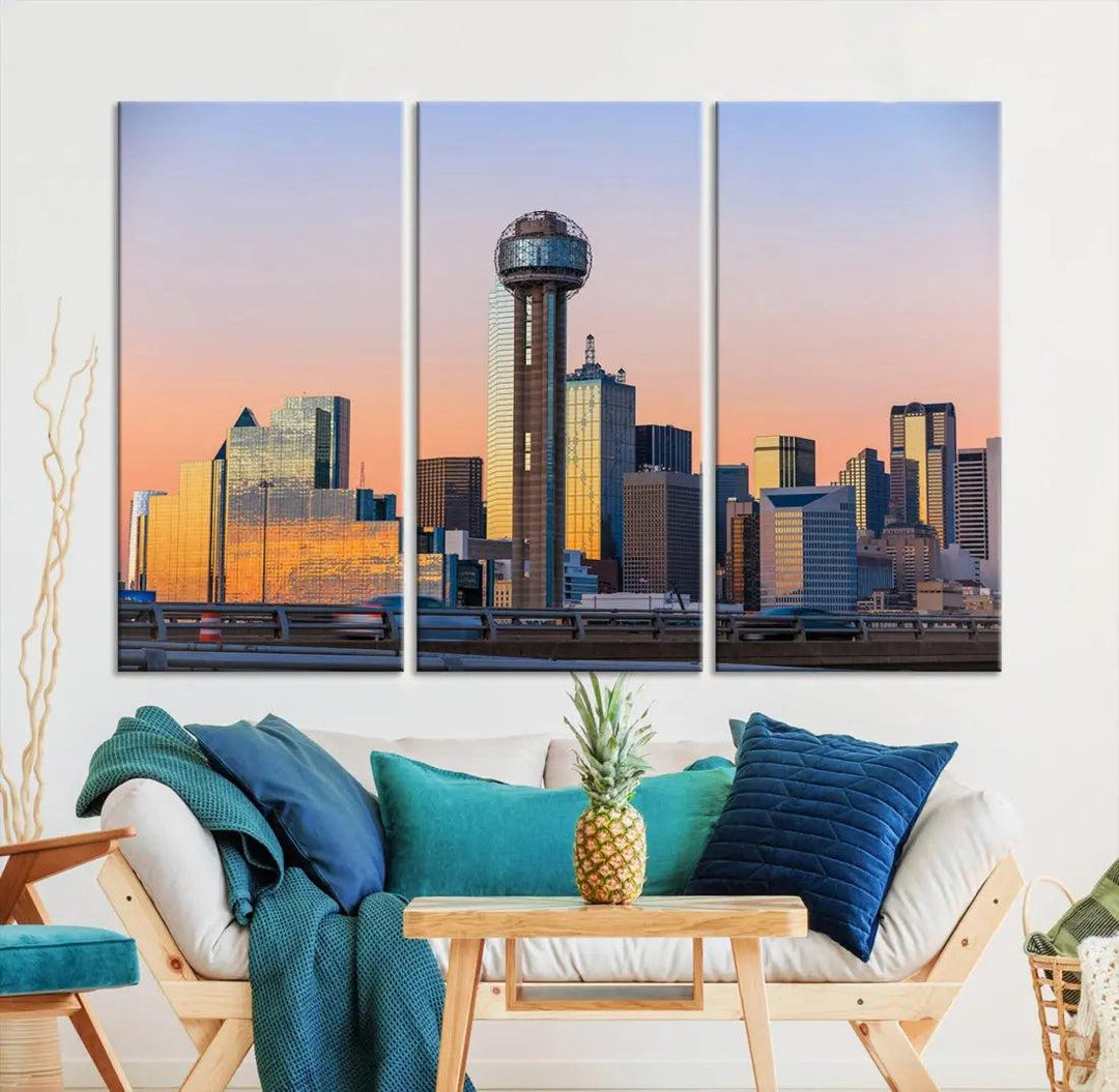 Downtown Dallas Cityscape Wall Art Skyline Canvas Print Living Room Office Decor