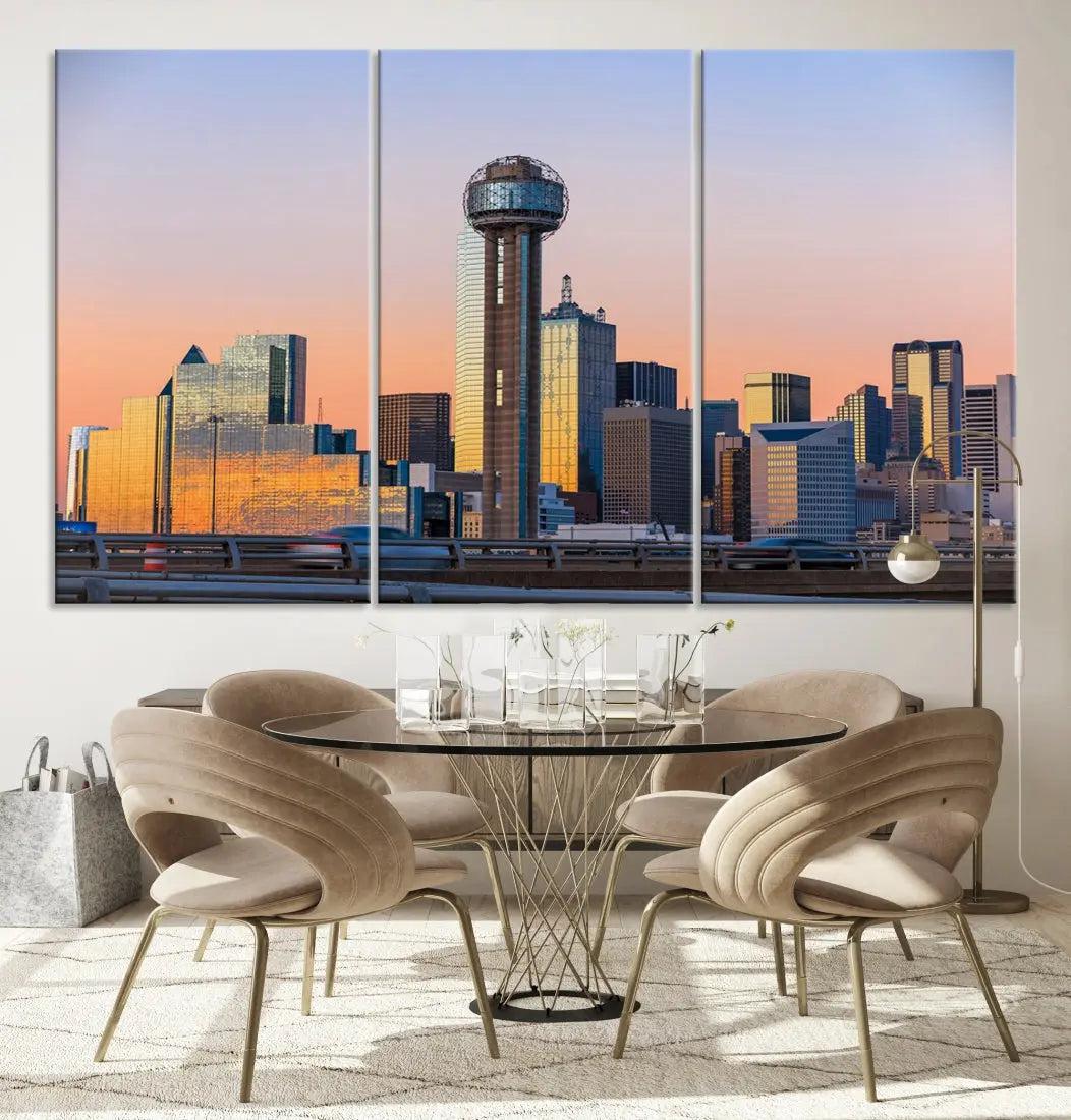 Downtown Dallas Cityscape Wall Art Skyline Canvas Print Living Room Office Decor