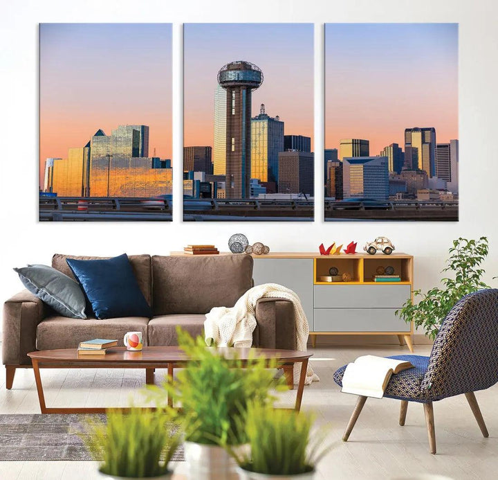 Downtown Dallas Cityscape Wall Art Skyline Canvas Print Living Room Office Decor