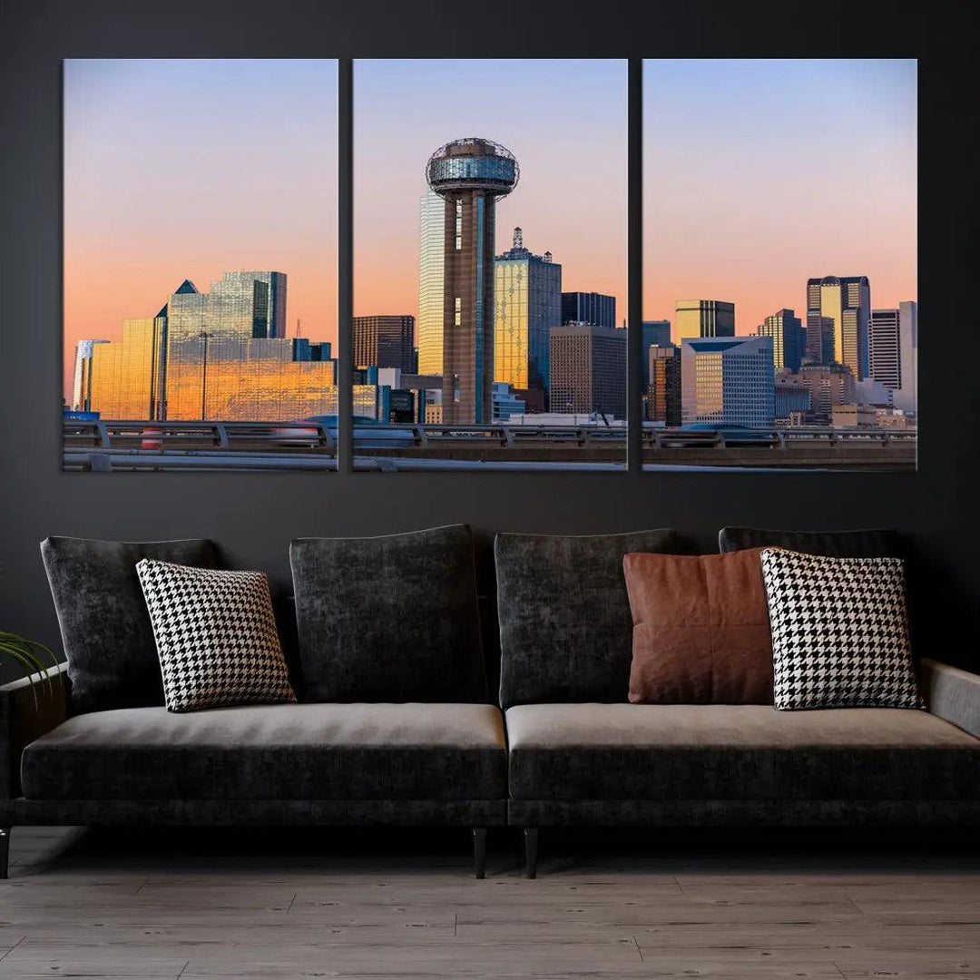 Downtown Dallas Cityscape Wall Art Skyline Canvas Print Living Room Office Decor