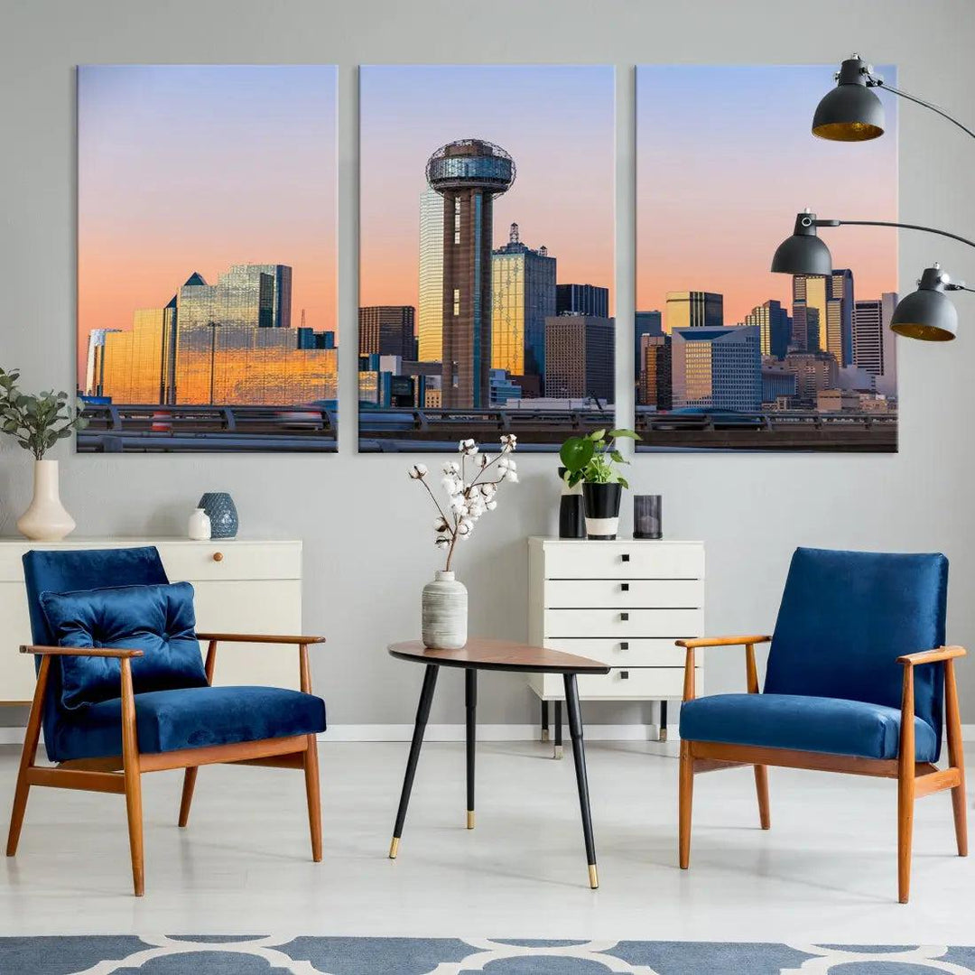 Downtown Dallas Cityscape Wall Art Skyline Canvas Print Living Room Office Decor