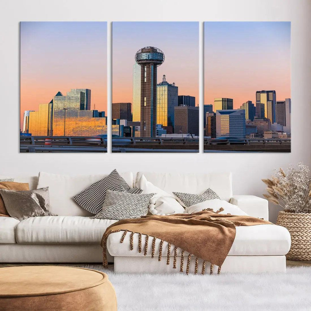 Downtown Dallas Cityscape Wall Art Skyline Canvas Print Living Room Office Decor