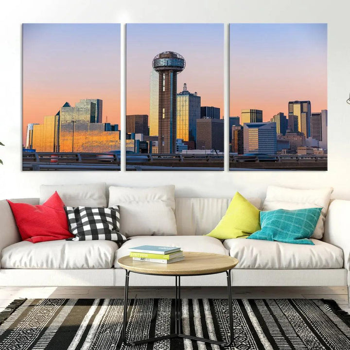 Downtown Dallas Cityscape Wall Art Skyline Canvas Print Living Room Office Decor