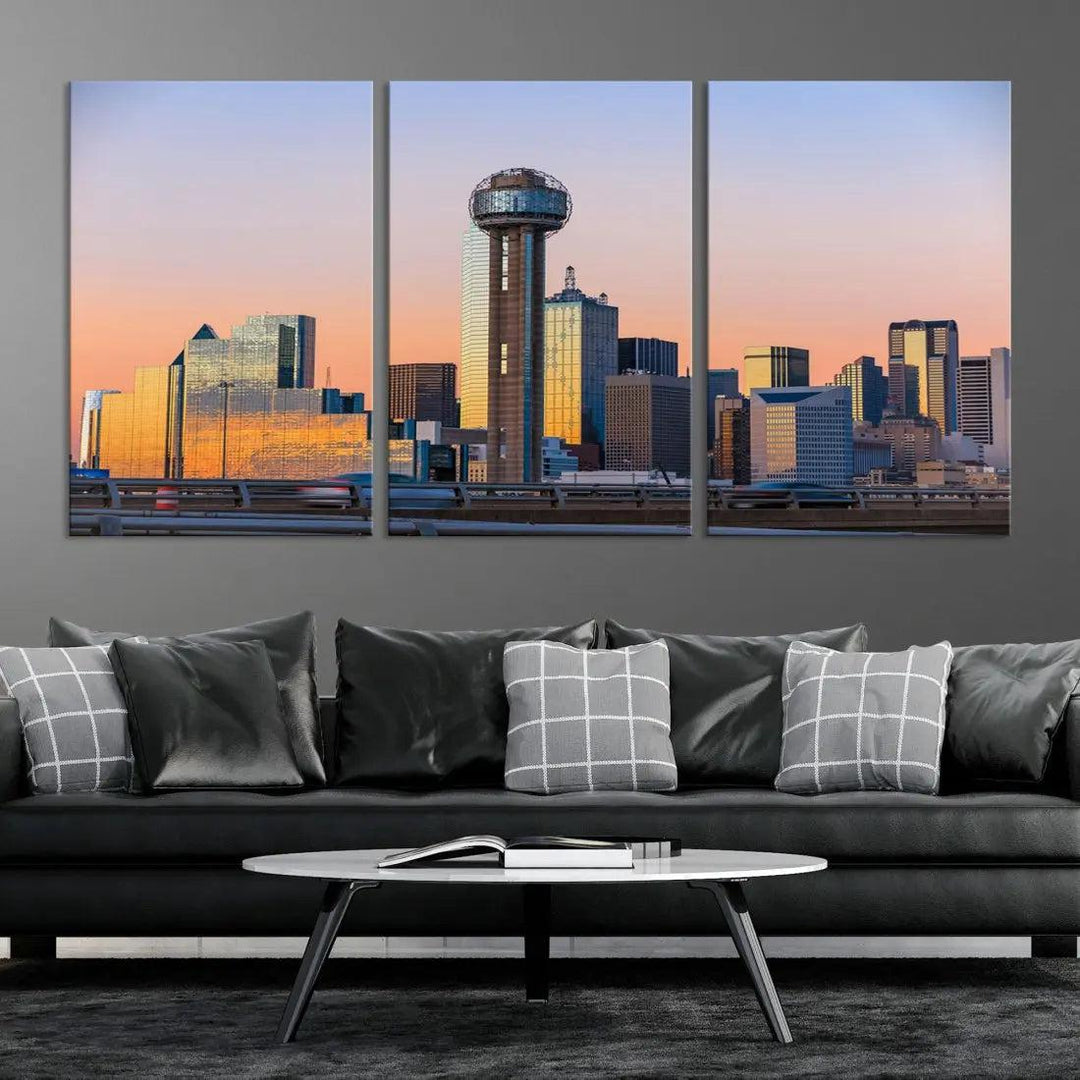 Downtown Dallas Cityscape Wall Art Skyline Canvas Print Living Room Office Decor