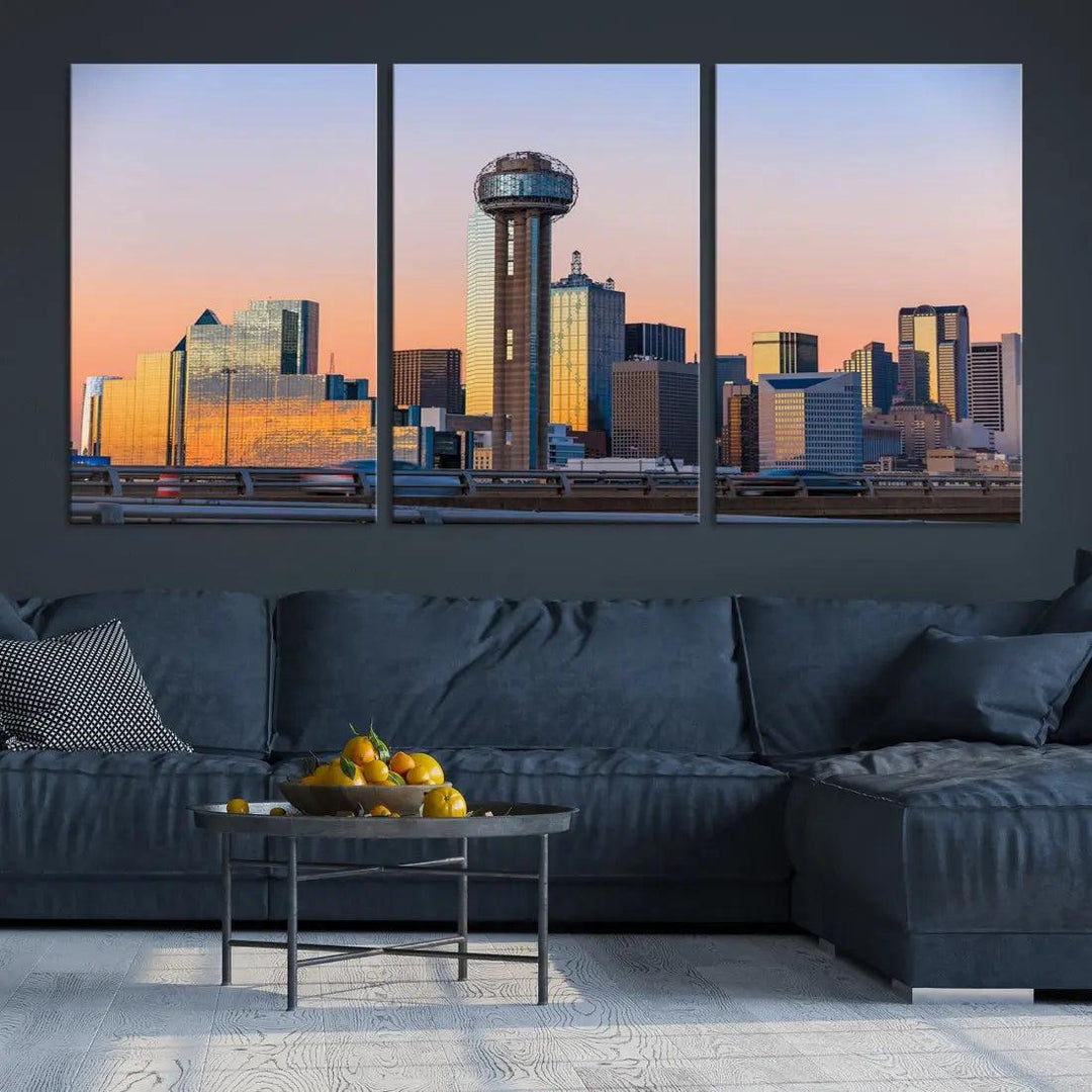 Downtown Dallas Cityscape Wall Art Skyline Canvas Print Living Room Office Decor