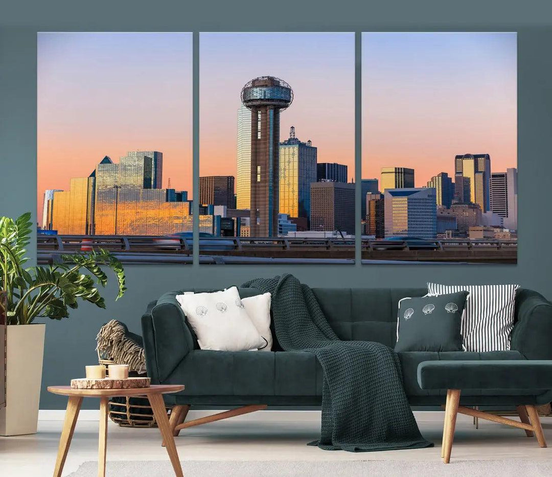 Downtown Dallas Cityscape Wall Art Skyline Canvas Print Living Room Office Decor