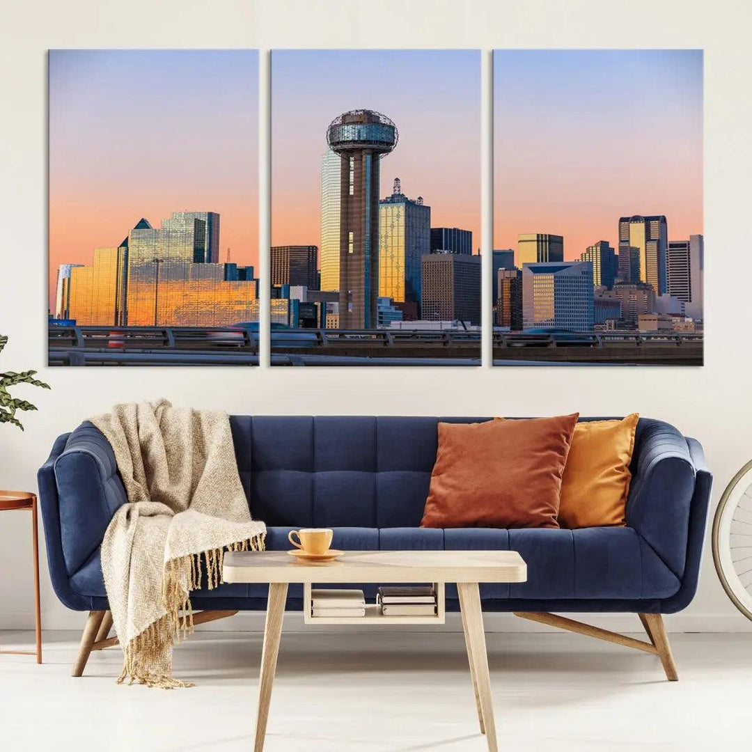 Downtown Dallas Cityscape Wall Art Skyline Canvas Print Living Room Office Decor