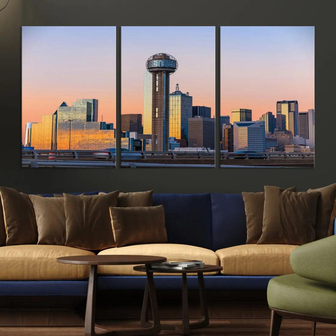 Downtown Dallas Cityscape Wall Art Skyline Canvas Print Living Room Office Decor