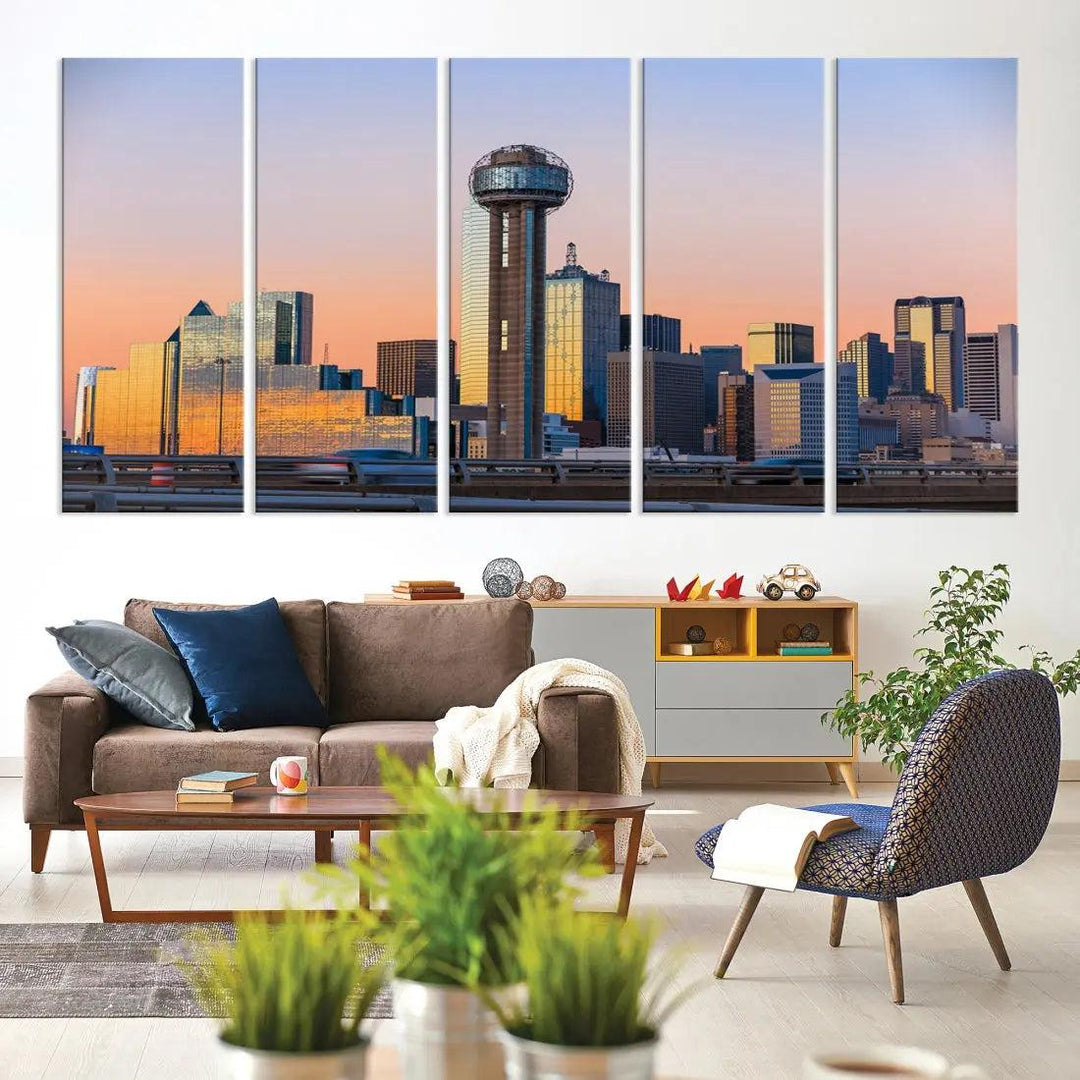 Downtown Dallas Cityscape Wall Art Skyline Canvas Print Living Room Office Decor