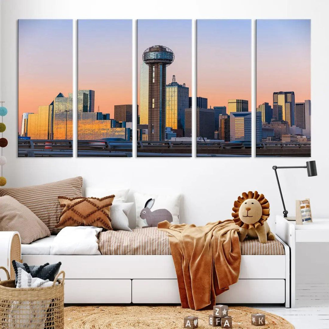 Downtown Dallas Cityscape Wall Art Skyline Canvas Print Living Room Office Decor