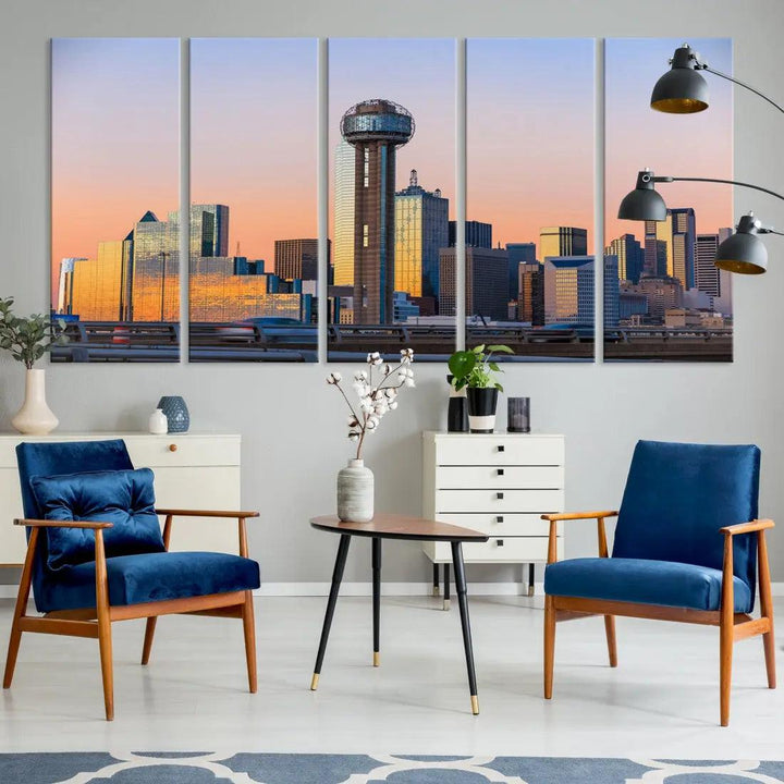 Downtown Dallas Cityscape Wall Art Skyline Canvas Print Living Room Office Decor