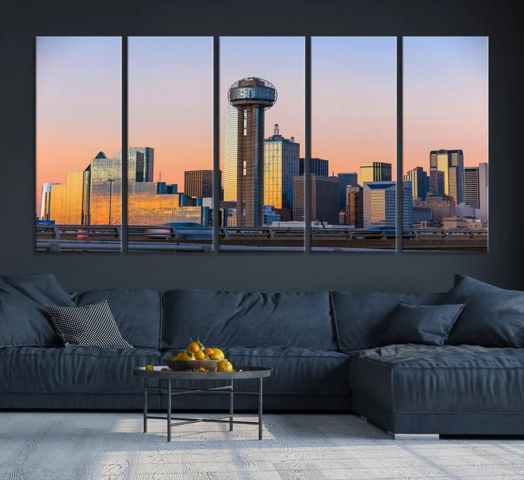 Downtown Dallas Cityscape Wall Art Skyline Canvas Print Living Room Office Decor