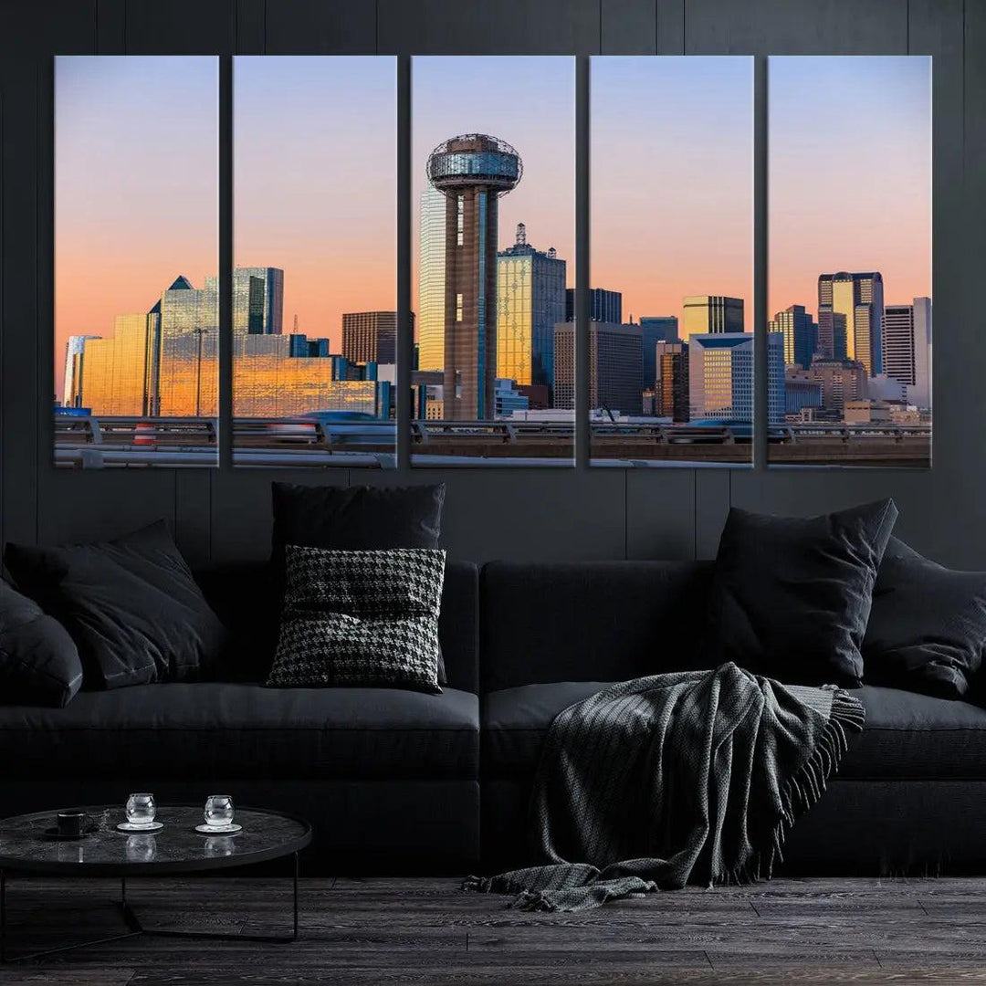 Downtown Dallas Cityscape Wall Art Skyline Canvas Print Living Room Office Decor