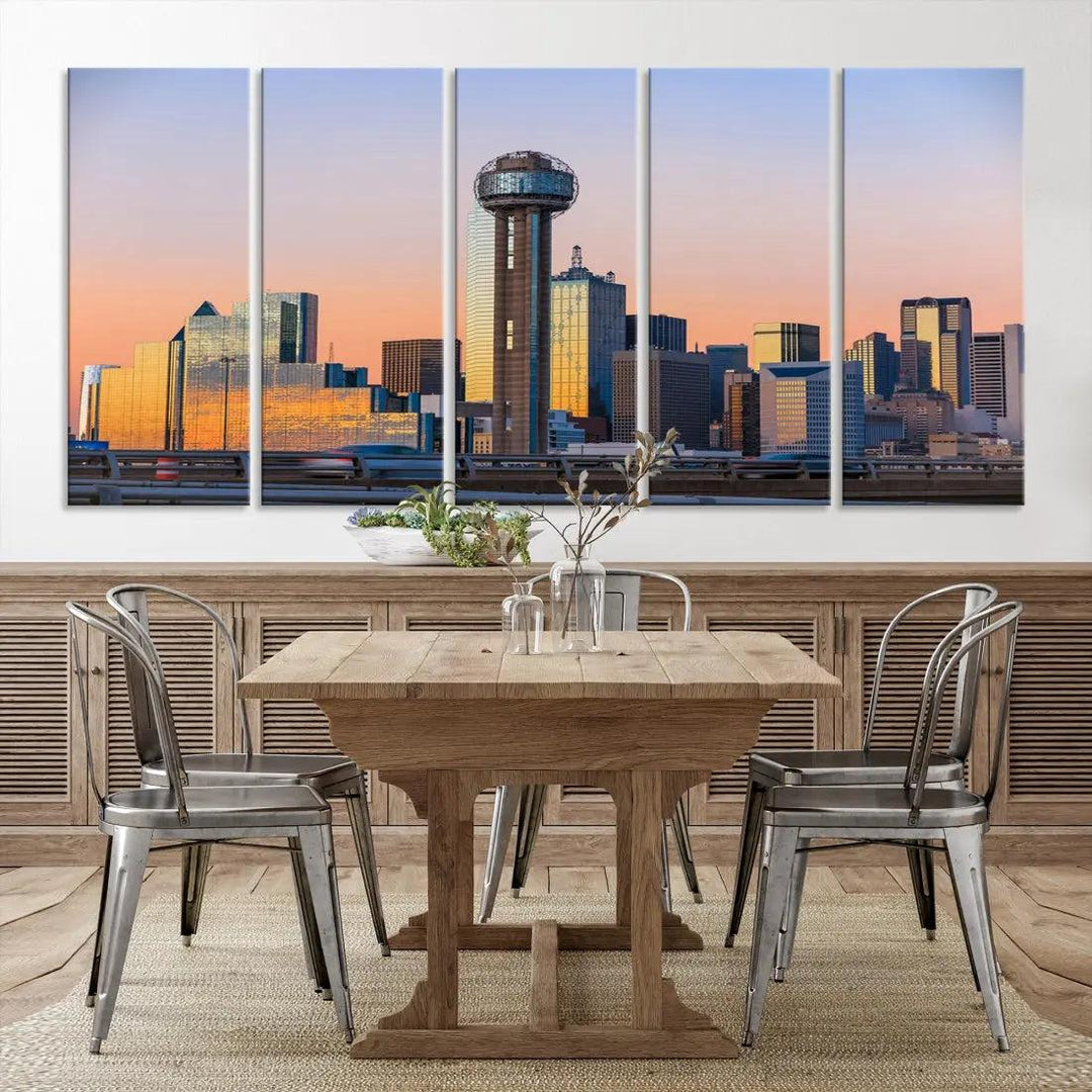 Downtown Dallas Cityscape Wall Art Skyline Canvas Print Living Room Office Decor