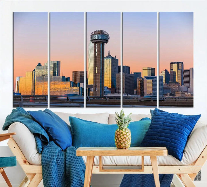 Downtown Dallas Cityscape Wall Art Skyline Canvas Print Living Room Office Decor