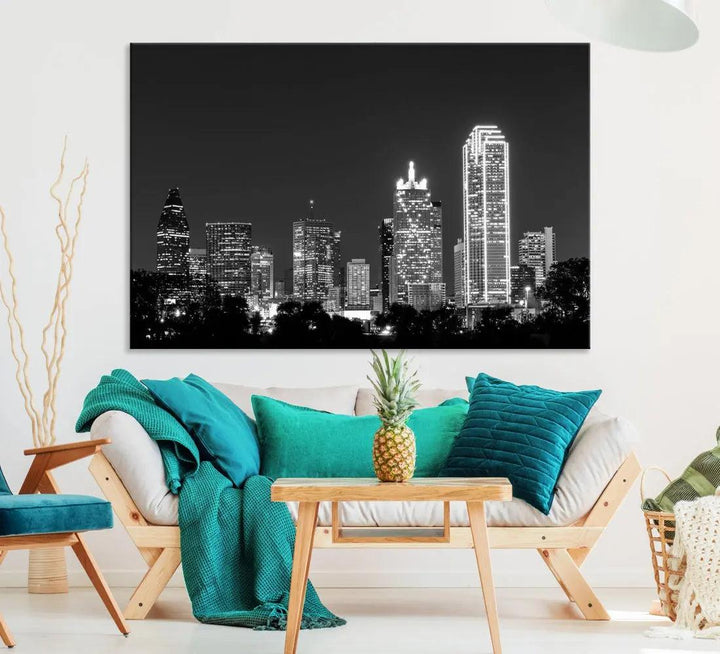 Downtown Dallas Extra Large Skyline Wall Art City Canvas Print Home Gift