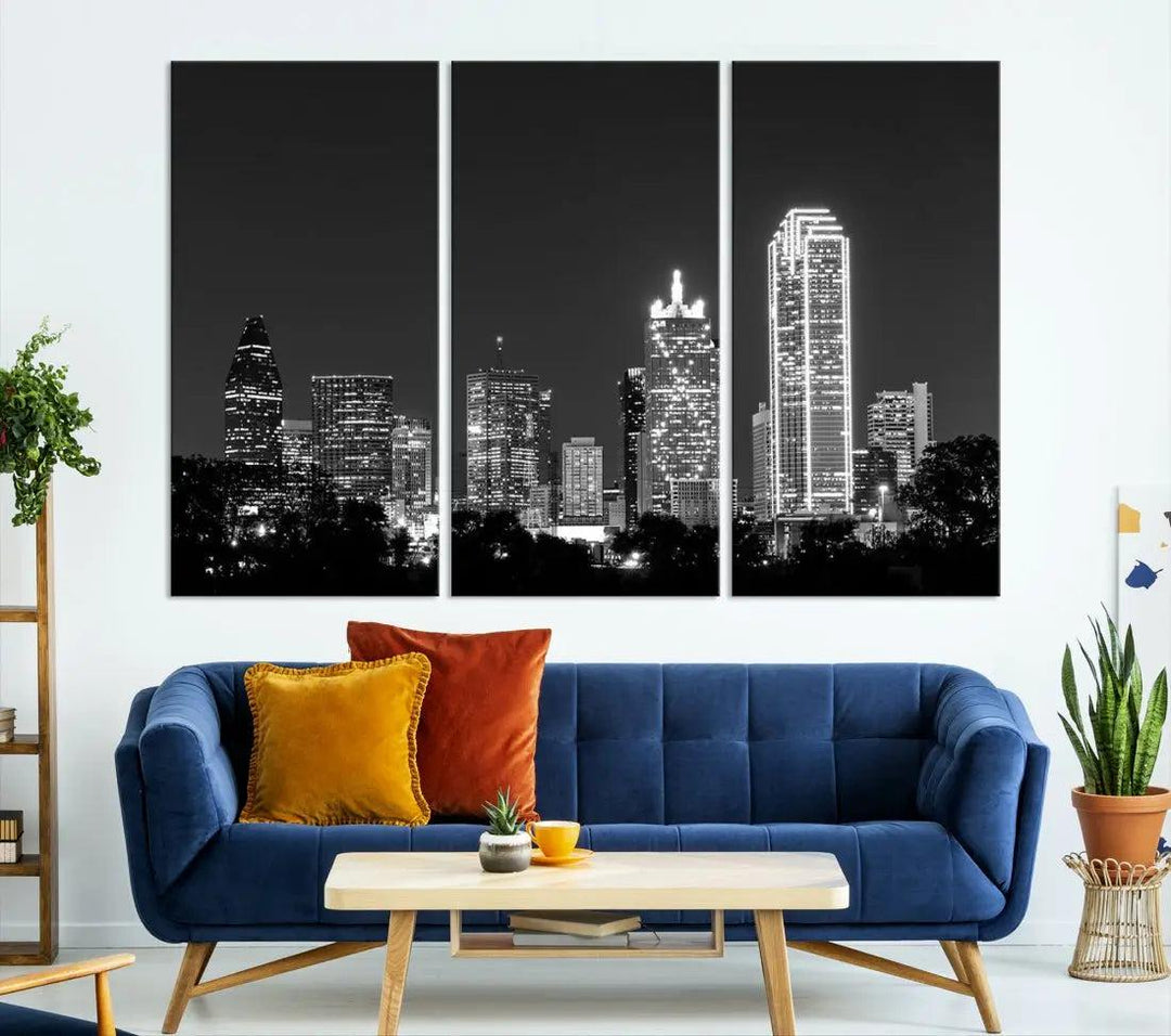 Downtown Dallas Extra Large Skyline Wall Art City Canvas Print Home Gift