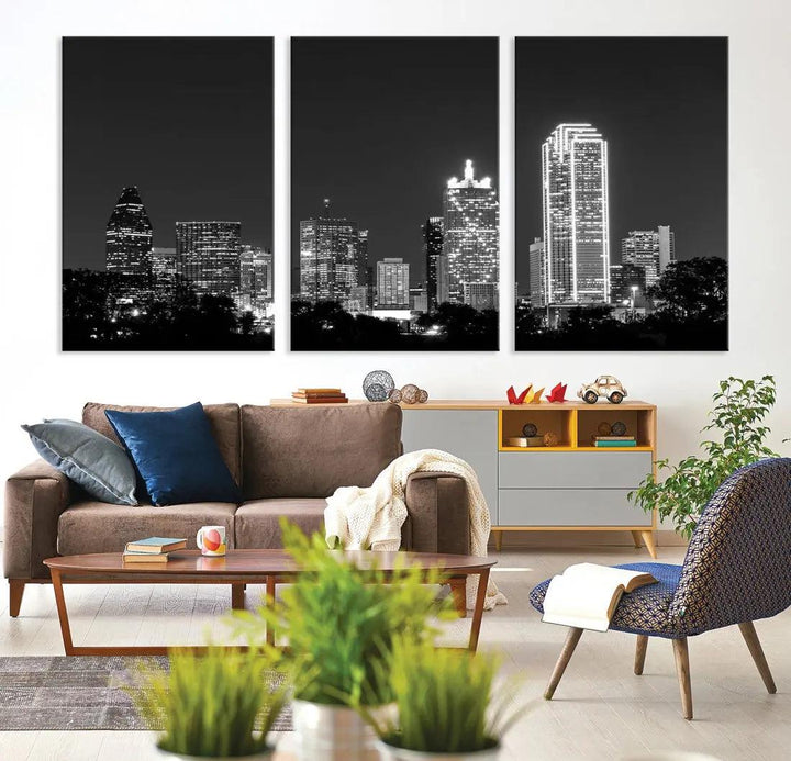 Downtown Dallas Extra Large Skyline Wall Art City Canvas Print Home Gift