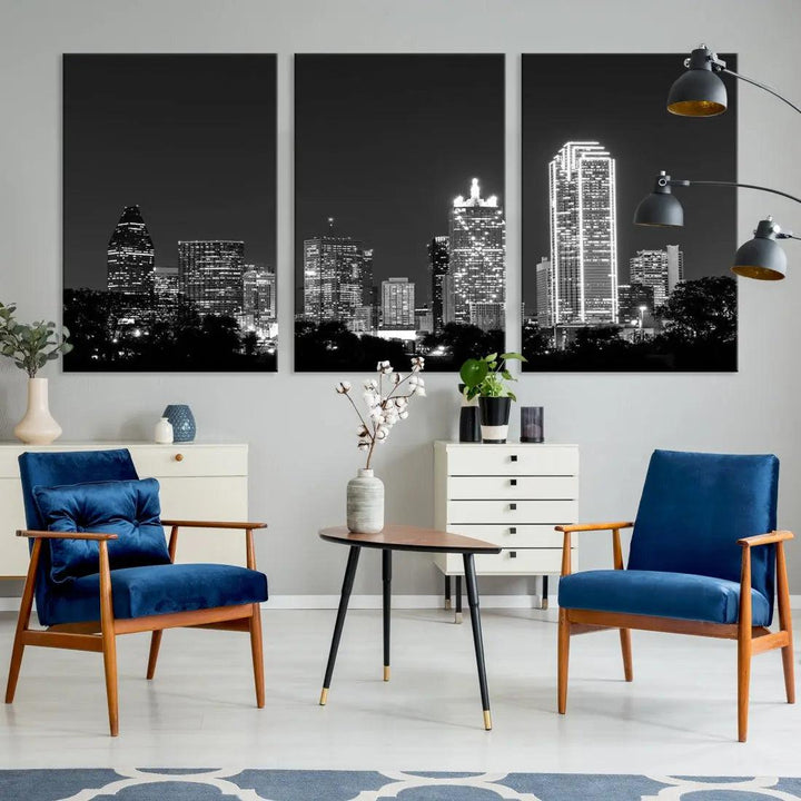 Downtown Dallas Extra Large Skyline Wall Art City Canvas Print Home Gift