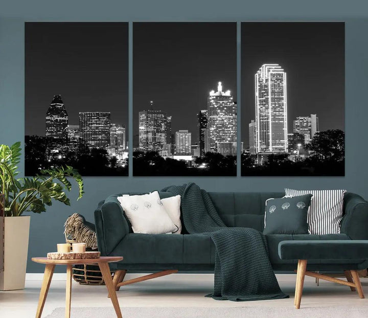 Downtown Dallas Extra Large Skyline Wall Art City Canvas Print Home Gift