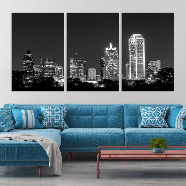 Downtown Dallas Extra Large Skyline Wall Art City Canvas Print Home Gift