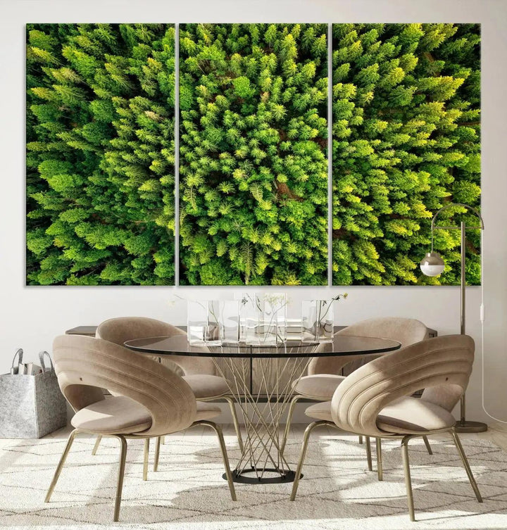 Extra Large Aerial Green Forest Printed on Canvas Framed Wall Art