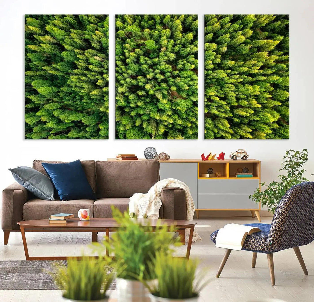 Extra Large Aerial Green Forest Printed on Canvas Framed Wall Art