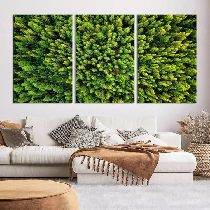 Extra Large Aerial Green Forest Printed on Canvas Framed Wall Art