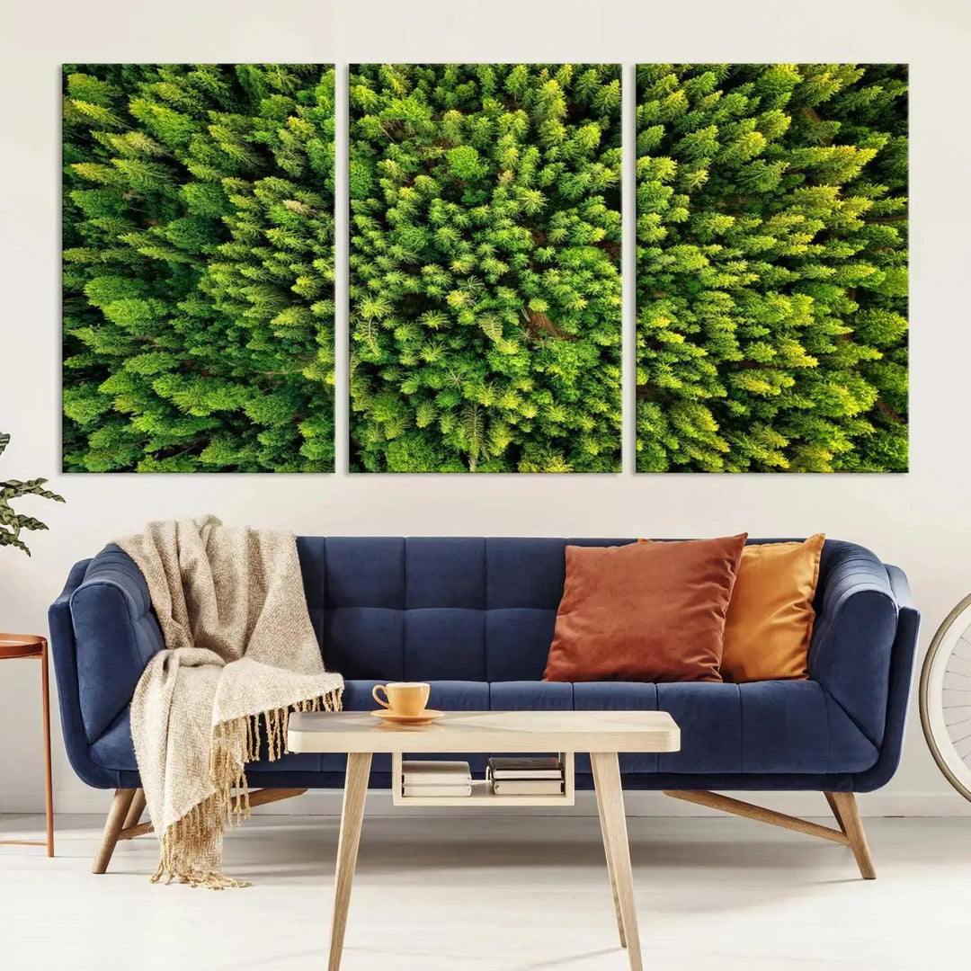 Extra Large Aerial Green Forest Printed on Canvas Framed Wall Art