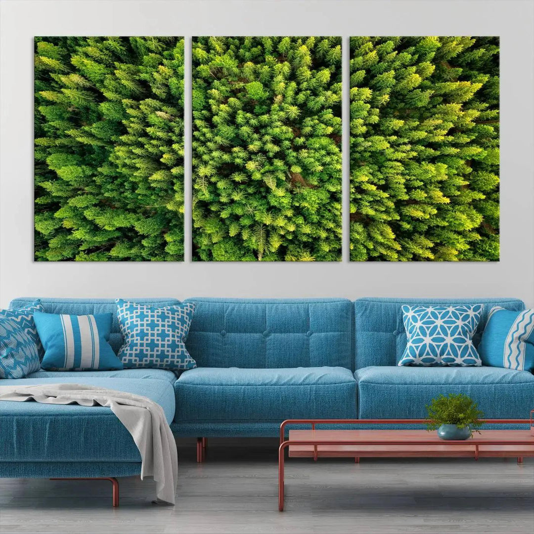 Extra Large Aerial Green Forest Printed on Canvas Framed Wall Art