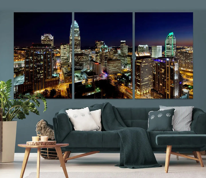 Extra Large Atlanta City Lights Night Skyline Cityscape Wall Art Canvas Print