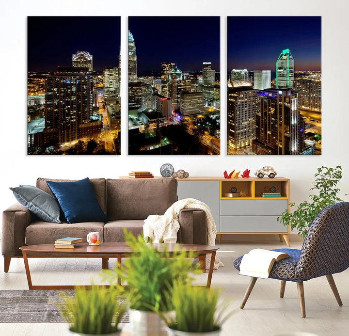 Extra Large Atlanta City Lights Night Skyline Cityscape Wall Art Canvas Print