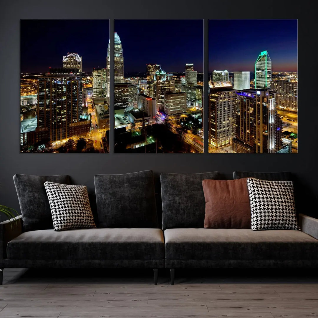 Extra Large Atlanta City Lights Night Skyline Cityscape Wall Art Canvas Print