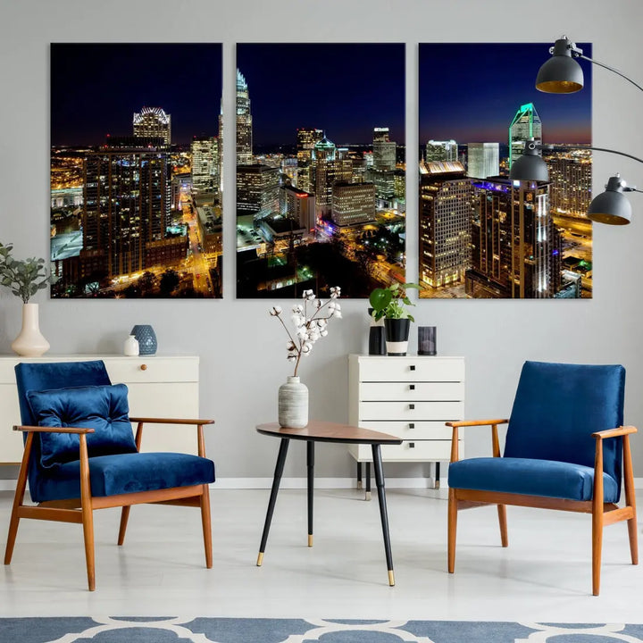 Extra Large Atlanta City Lights Night Skyline Cityscape Wall Art Canvas Print