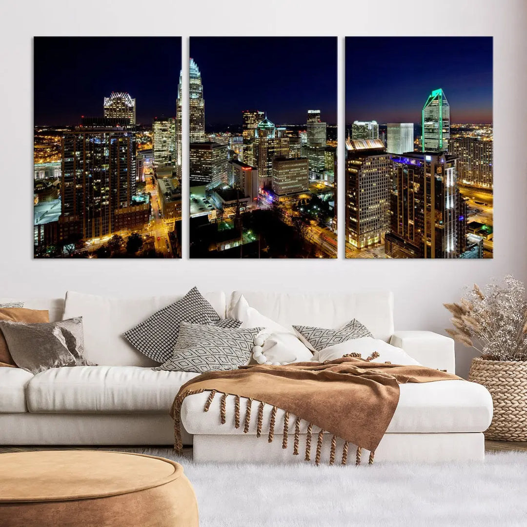 Extra Large Atlanta City Lights Night Skyline Cityscape Wall Art Canvas Print