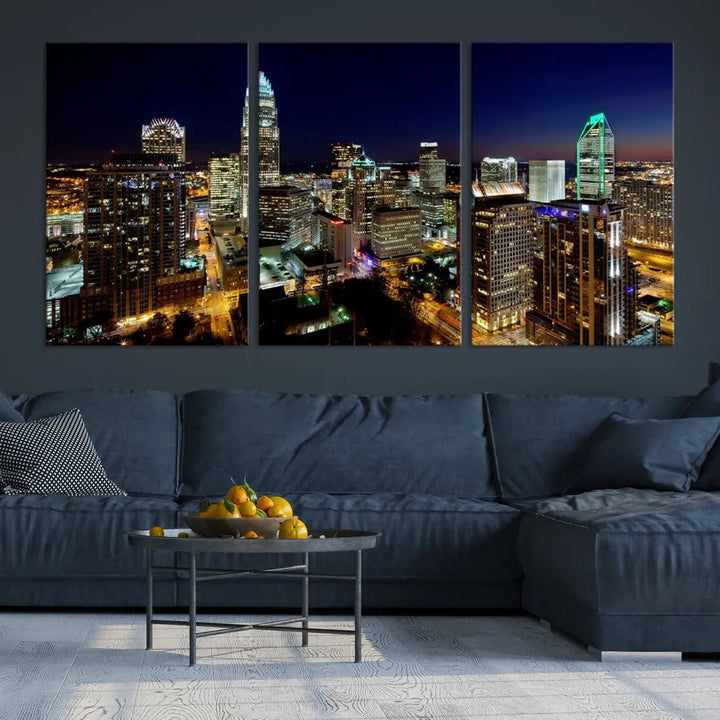 Extra Large Atlanta City Lights Night Skyline Cityscape Wall Art Canvas Print