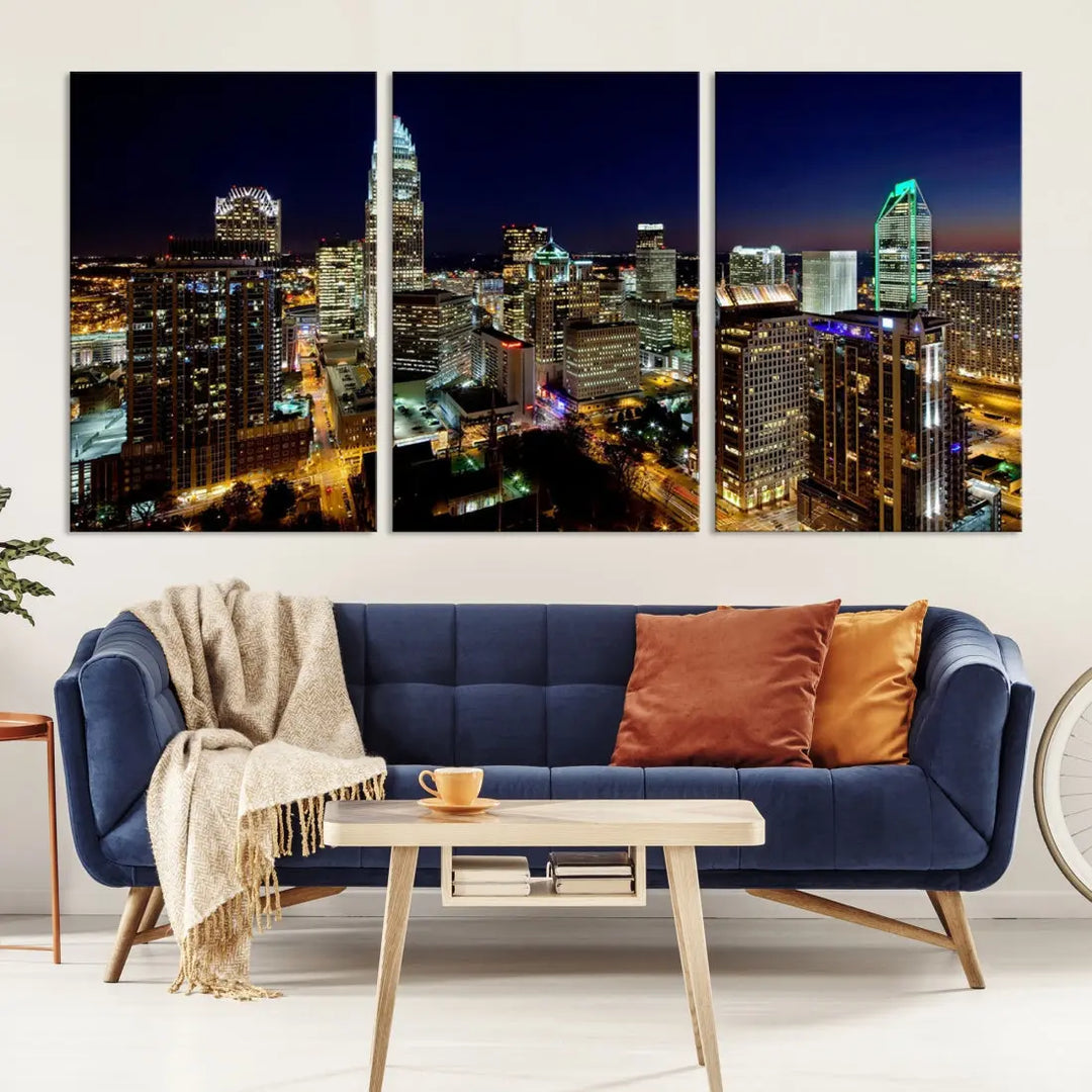 Extra Large Atlanta City Lights Night Skyline Cityscape Wall Art Canvas Print