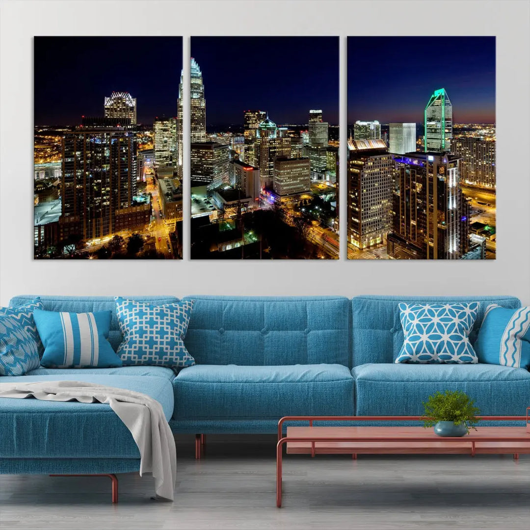 Extra Large Atlanta City Lights Night Skyline Cityscape Wall Art Canvas Print