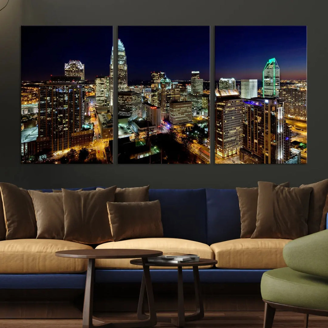 Extra Large Atlanta City Lights Night Skyline Cityscape Wall Art Canvas Print