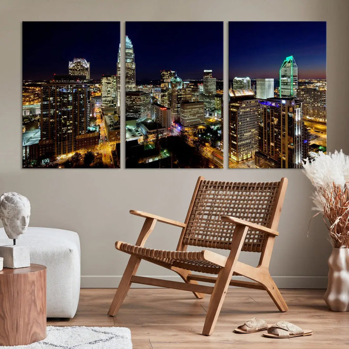 Extra Large Atlanta City Lights Night Skyline Cityscape Wall Art Canvas Print