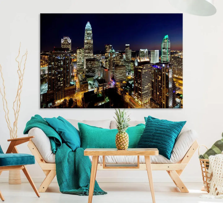 Extra Large Atlanta City Lights Night Skyline Cityscape Wall Art Canvas Print