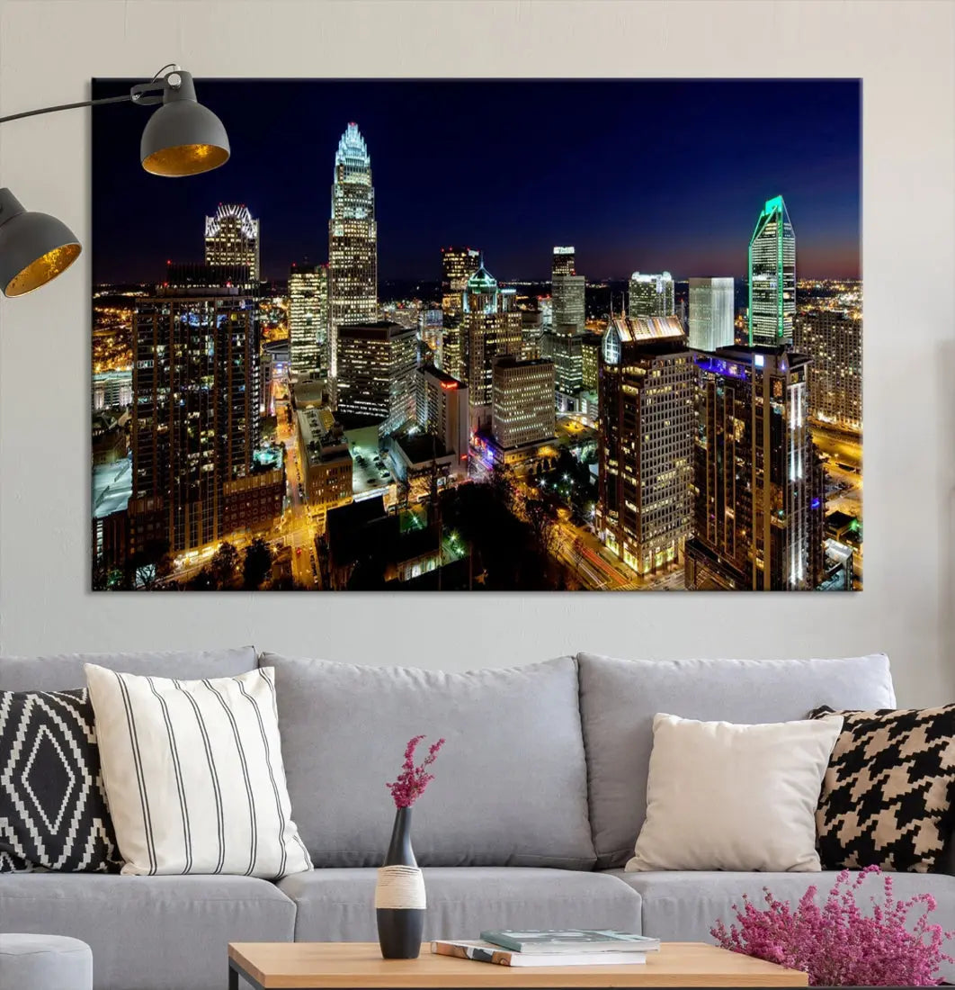 Extra Large Atlanta City Lights Night Skyline Cityscape Wall Art Canvas Print