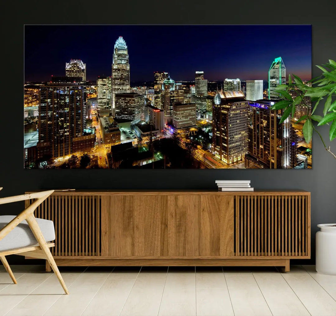 Extra Large Atlanta City Lights Night Skyline Cityscape Wall Art Canvas Print