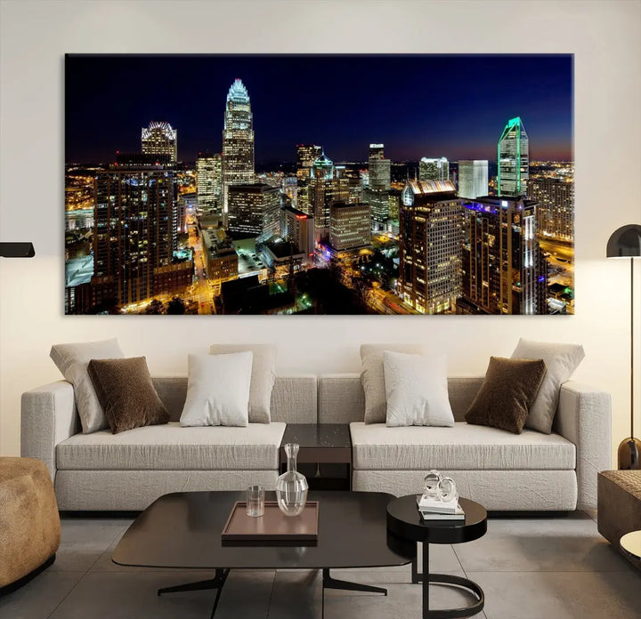 Extra Large Atlanta City Lights Night Skyline Cityscape Wall Art Canvas Print