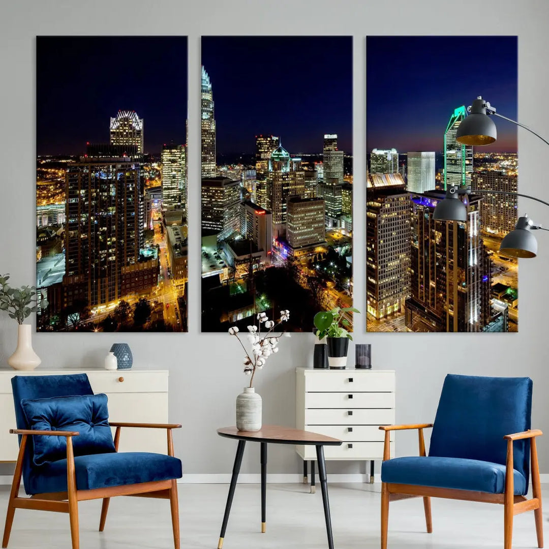 Extra Large Atlanta City Lights Night Skyline Cityscape Wall Art Canvas Print