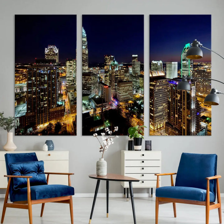 Extra Large Atlanta City Lights Night Skyline Cityscape Wall Art Canvas Print